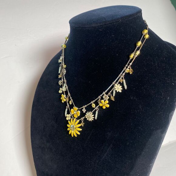 Pilgrim Danish Design Yellow Enamel Flower 2-Strand Necklace - Picture 2 of 8